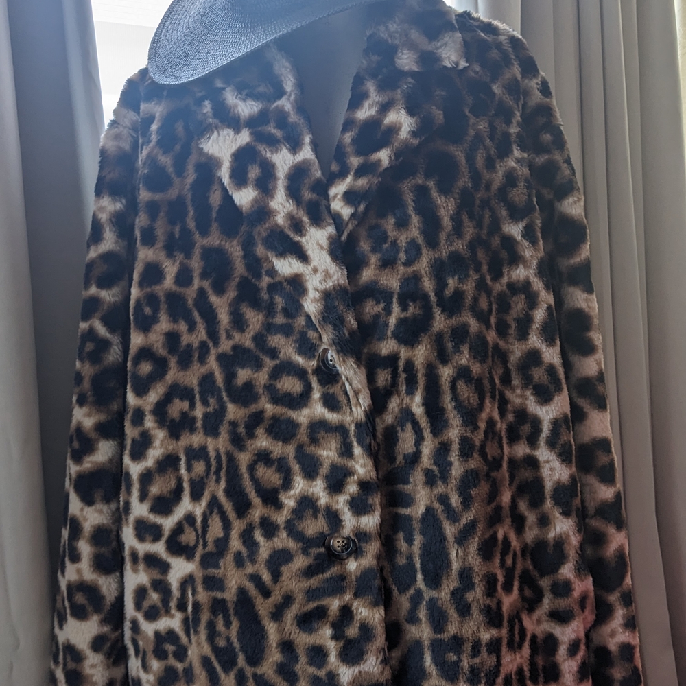 Cheetah Print Teddy Lounge Car Coat NWOT US14